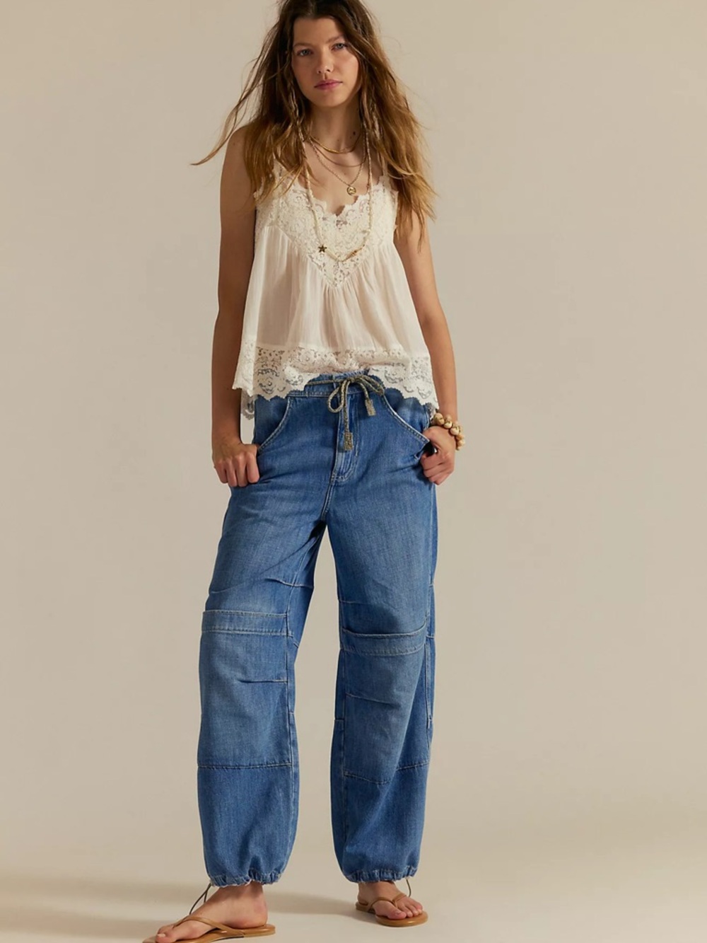 Free People We The Free Harper Blue Slouchy Barrel Cargo Jeans NWT Size Small